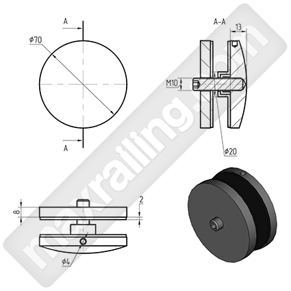 Стъклодържач Ф70мм. Дистанционер Ф70мм.